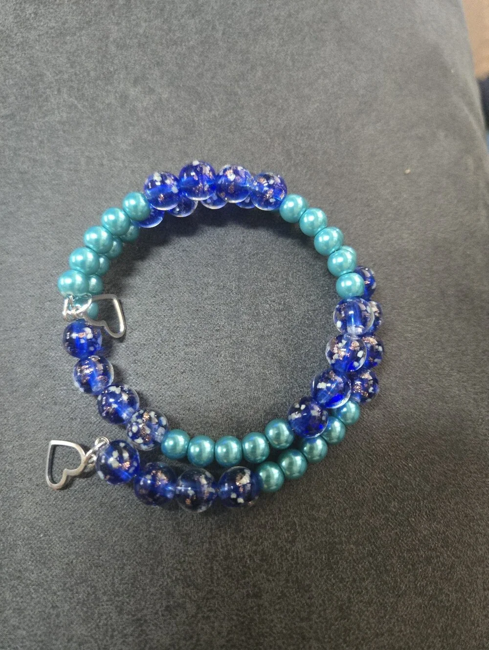 Teal & Luminous Glass Beaded Bracelet – Wire Wrapped Handmade Accessory. 570 - Picture 3 of 5